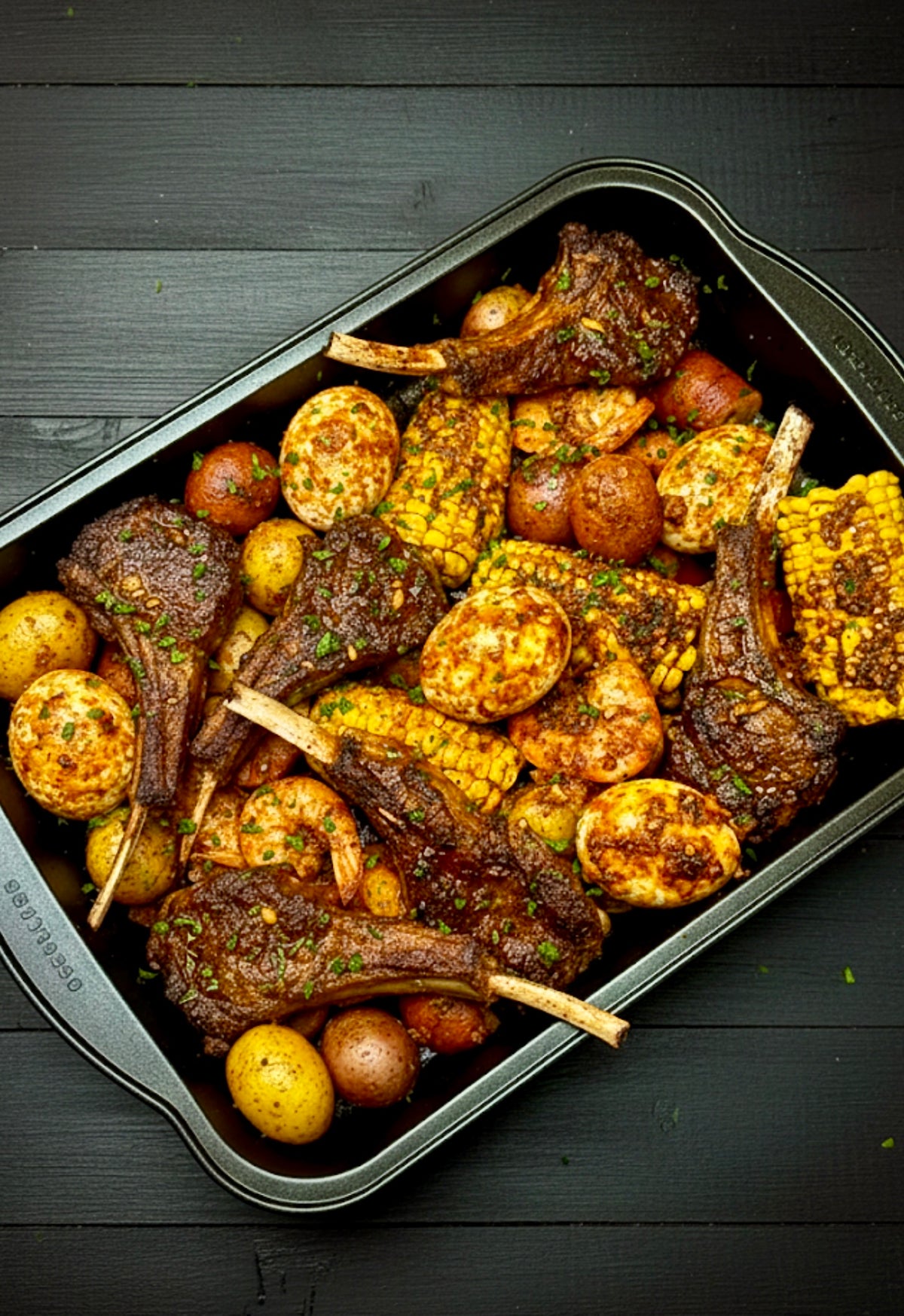 Garlic Pepper Lamb & Corn Bake